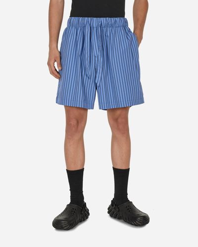 Tekla Poplin Pyjamas Shorts Boro Stripes - Blue