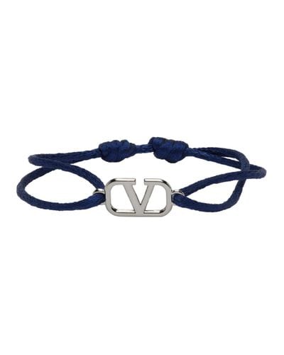 Demokratisk parti Undvigende bagværk Valentino Leather Blue Garavani Vlogo Bracelet for Men - Lyst