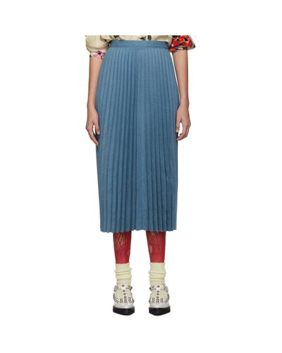 Junya Watanabe Cotton Blue Pleated Skirt - Lyst