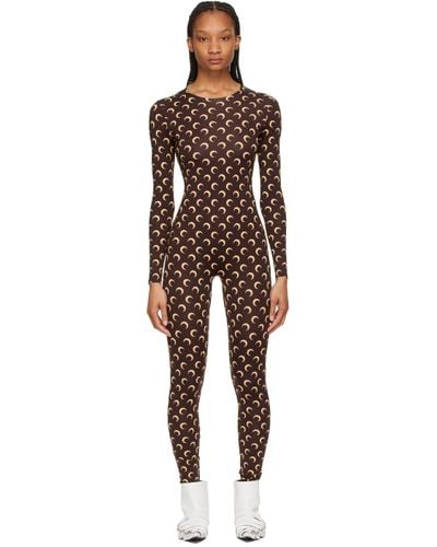 Marine Serre Synthetic Iconic All Over Moon Catsuit in Brown - Lyst