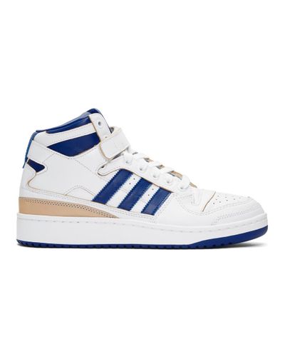 adidas Originals Leather White And Blue Forum Mid Sneakers for Men - Lyst