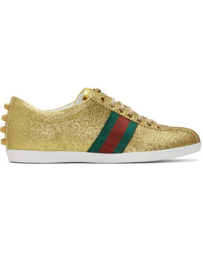 Gucci Leather Gold Glitter Bambi Sneakers in Metallic for Men - Lyst