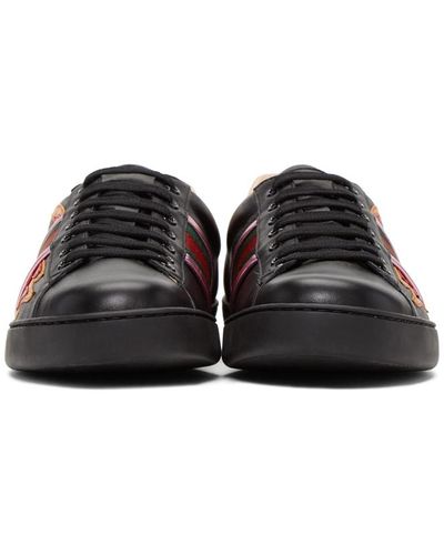 Gucci Leather Black Flames Ace Sneakers for Men - Lyst
