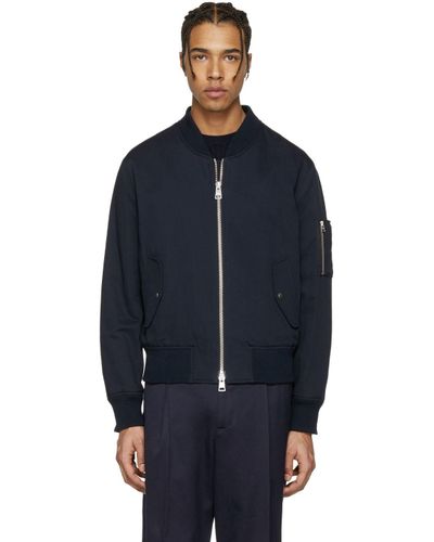 AMI Cotton Navy Twill Bomber Jacket in Blue for Men - Lyst