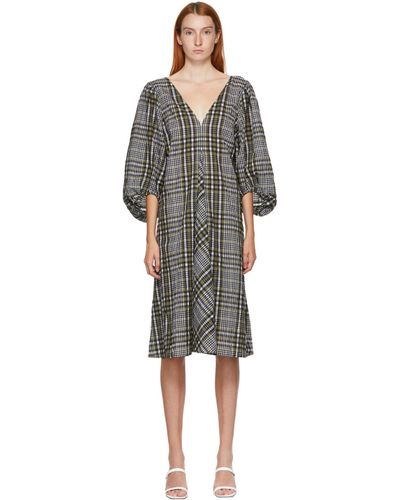 ganni seersucker dress green