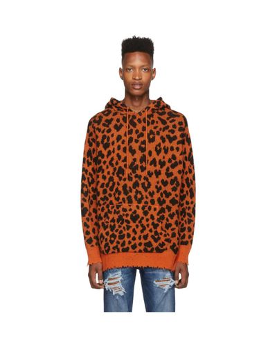 R13 Cashmere Orange Leopard Hoodie for Men - Lyst
