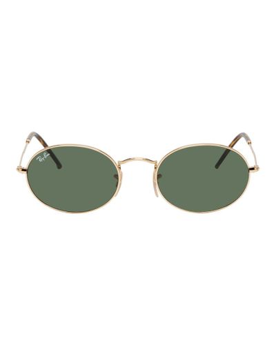 Ray-Ban Gold And Green Oval Flat Sunglasses in Metallic for Men - Lyst