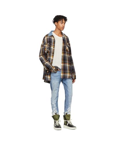 Fear Of God Purple Oversized Plaid Denim Collar Flannel Shirt for