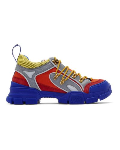 Gucci Leather Orange And Blue Flashtrek Sneakers for Men - Lyst