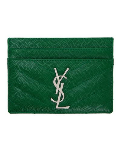 Saint Laurent Leather Green Monogramme Card Holder | Lyst