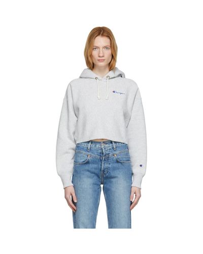 champion script hoodie grey