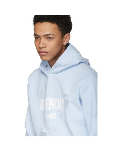 Givenchy Blue Distressed Logo Hoodie for Men - Lyst