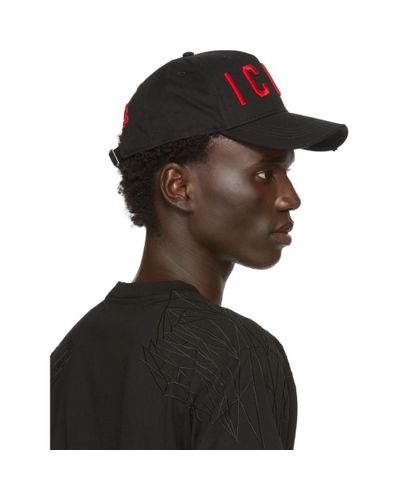 black and red icon cap