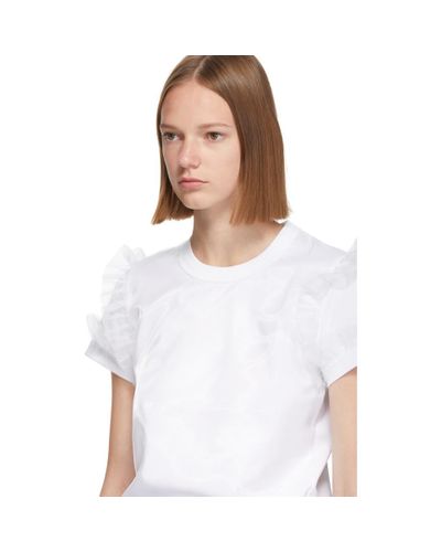 Noir Kei Ninomiya Cotton White Ruffle Sleeve T-shirt - Lyst
