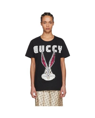 Gucci Cotton Black Guccy Crystal Bugs Bunny T-shirt | Lyst Australia