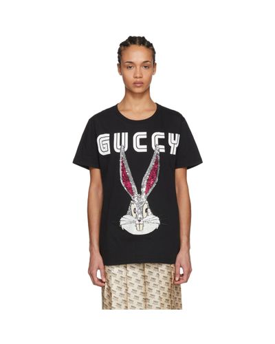 Gucci Cotton Black Guccy Crystal Bugs Bunny T-shirt | Lyst Australia