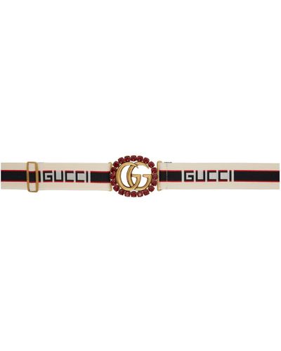 Gucci stripe belt with double g and crystals shop