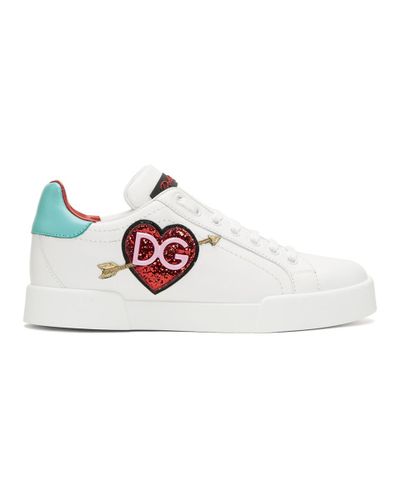 Dolce & Gabbana Leather White Heart Sneakers | Lyst