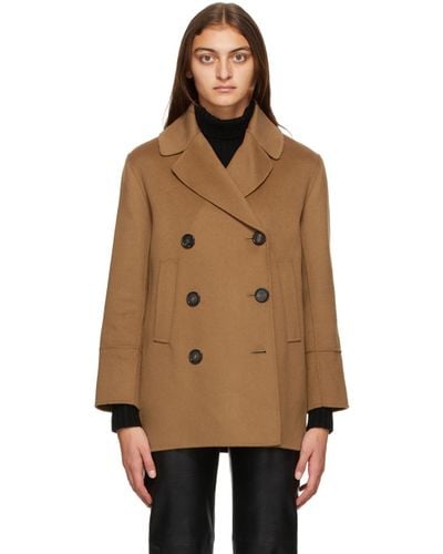 Max Mara Wool Brown Caban Double-breasted Peacoat - Lyst