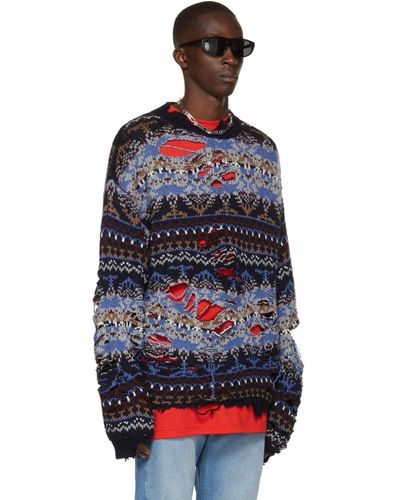 Balenciaga ウール ネイビー フェアアイル Destroyed セーター Balenciaga ウール ネイビー フェアアイル Destroyed セーター