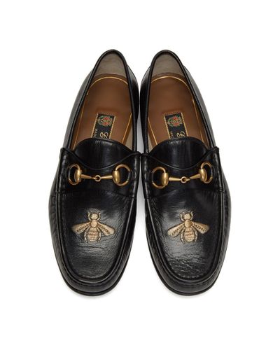 Gucci Leather Black Bee Horsebit Loafers for Men - Lyst
