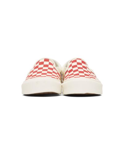 vans slip ons red checkered