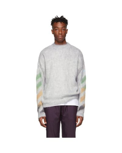 Off-White c/o Virgil Abloh Wool Grey Brushed Mohair Diag Sweater in ...