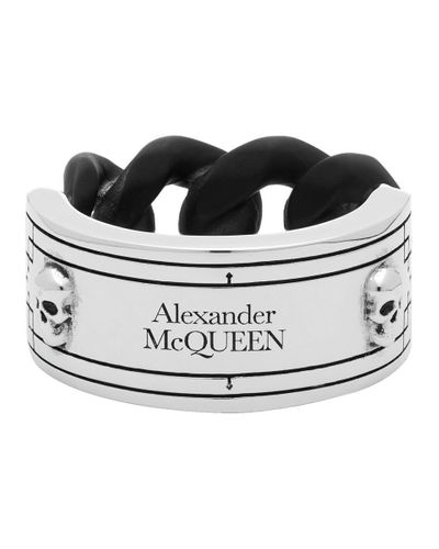 Alexander McQueen Silver And Brass Identity Chain Ring in Black for Men
