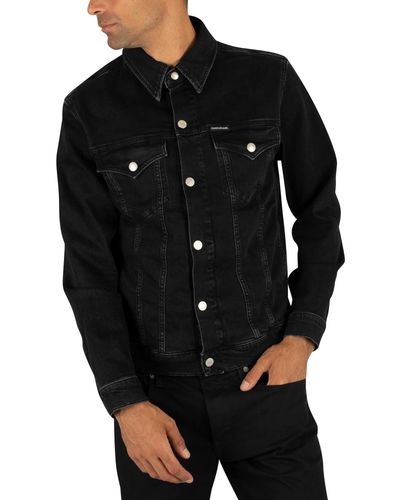 Calvin Klein Foundation Slim Denim Jacket in Black for Men | Lyst