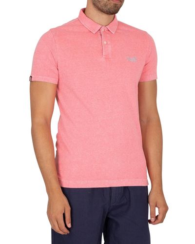 Superdry La Beach Jersey Mens T-shirt Polo Shirt Fluro Pink Pastel All Sizes