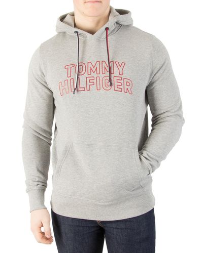 Tommy Hilfiger Cotton Tommy Chest Logo Hoody in Gray for Men - Lyst