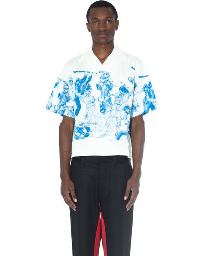 Prada The Important Ones Printed Cotton Shirt in Blue for Men - Lyst