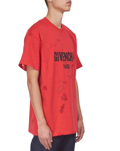 Givenchy Cotton Red Distressed Logo T-shirt for Men | Lyst