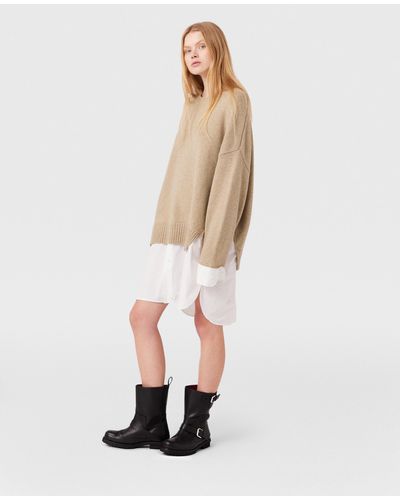 Stella McCartney Shirting Details Long Sleeve Sweater, , Sandy - Natural