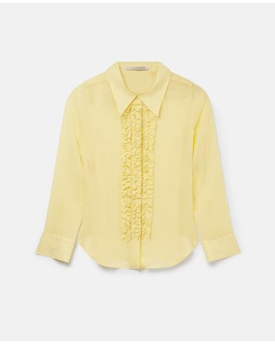 Stella McCartney Sheer Ruffled Silk Tuxedo Shirt - Yellow