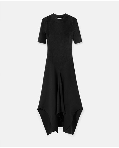 Stella McCartney + Net Sustain Asymmetric Ribbed-knit Midi Dress - Black