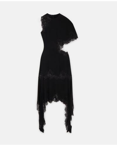 Stella McCartney Asymmetric Guipure-lace Silk Dress - Black