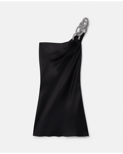 Stella McCartney Falabella Crystal Chain Double Satin One-shoulder Mini Dress - Black