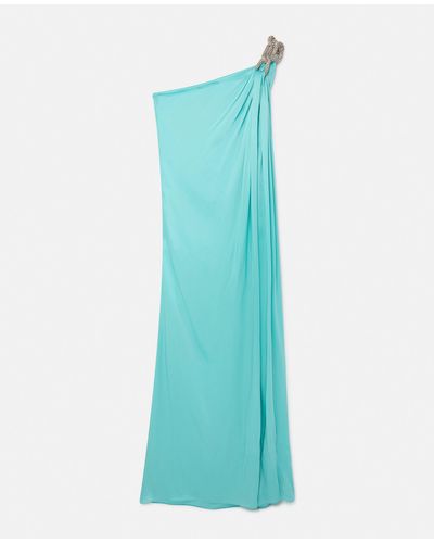 Stella McCartney Falabella Crystal Chain Double Satin One-shoulder Gown - Blue