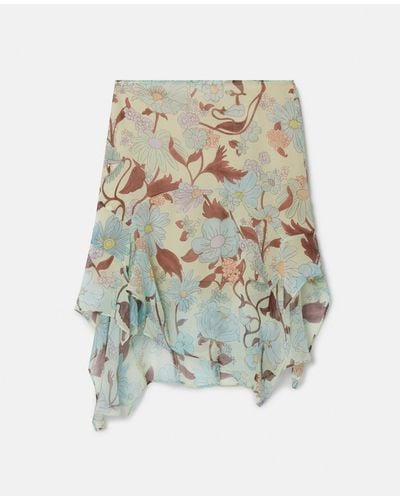 Stella McCartney Lady Garden Print Silk Chiffon Skirt - White