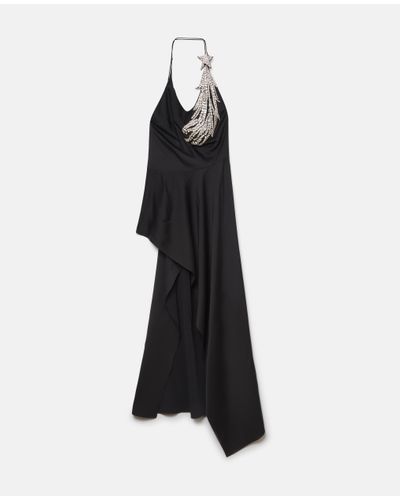 Stella McCartney Crystal Strass Star Asymmetric Midi Dress - Black