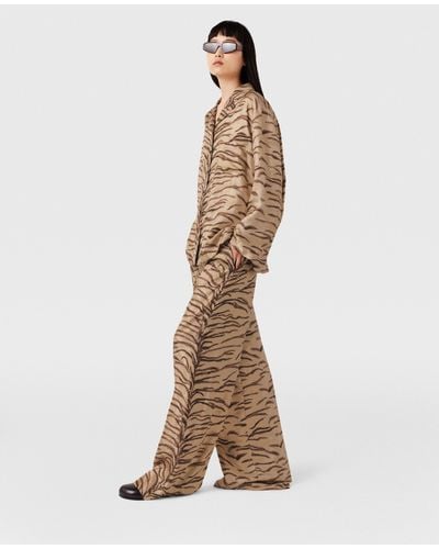 Stella McCartney Tiger Print High-rise Wide-leg Pants - Natural