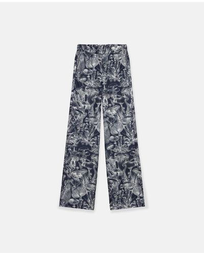 Stella McCartney Fungi Forest Print Silk Pajama Pants, , Multicolor - Blue