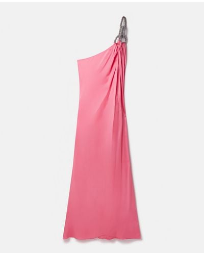 Stella McCartney Falabella Crystal Chain Double Satin One-shoulder Gown - Pink
