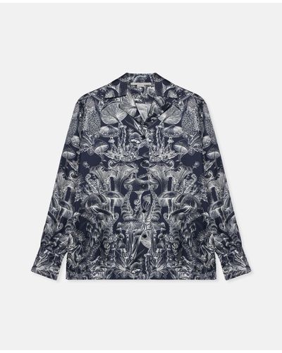 Stella McCartney Fungi Forest Print Silk Pyjama Shirt, , Multicolour - Blue