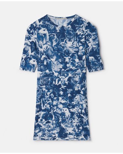 Stella McCartney Animal Forest Print Mini Dress - Blue