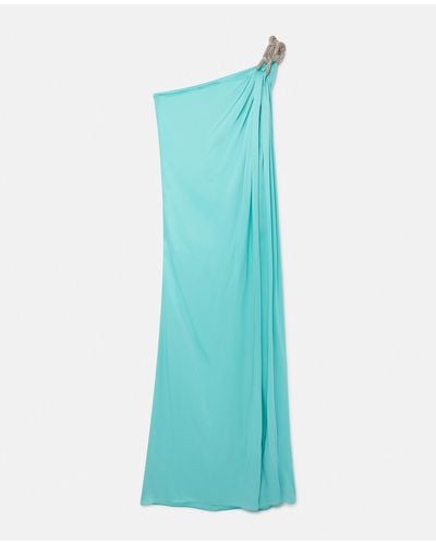 Stella McCartney Falabella Crystal Chain Double Satin One-shoulder Gown - Blue