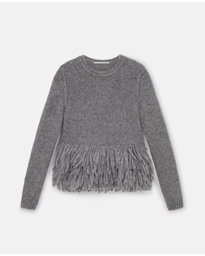 Stella McCartney Feather Peplum Wool Sweater, , Mottled - Gray
