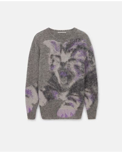 Stella McCartney Kitten Graphic Knit Sweater - Gray