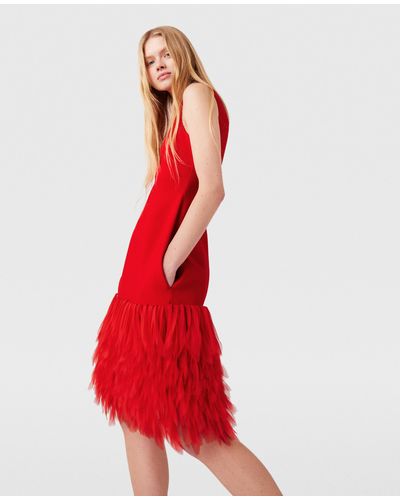 Stella McCartney Sleeveless Feather Midi Dress - Red